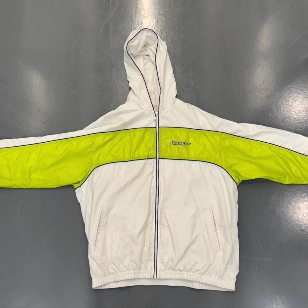 Vintage Nike Women’s White and Neon Green Windbreaker
